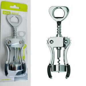 True Fabrications Spiral Winged Corkscrew Just Wing It Rubber Grip, Silver